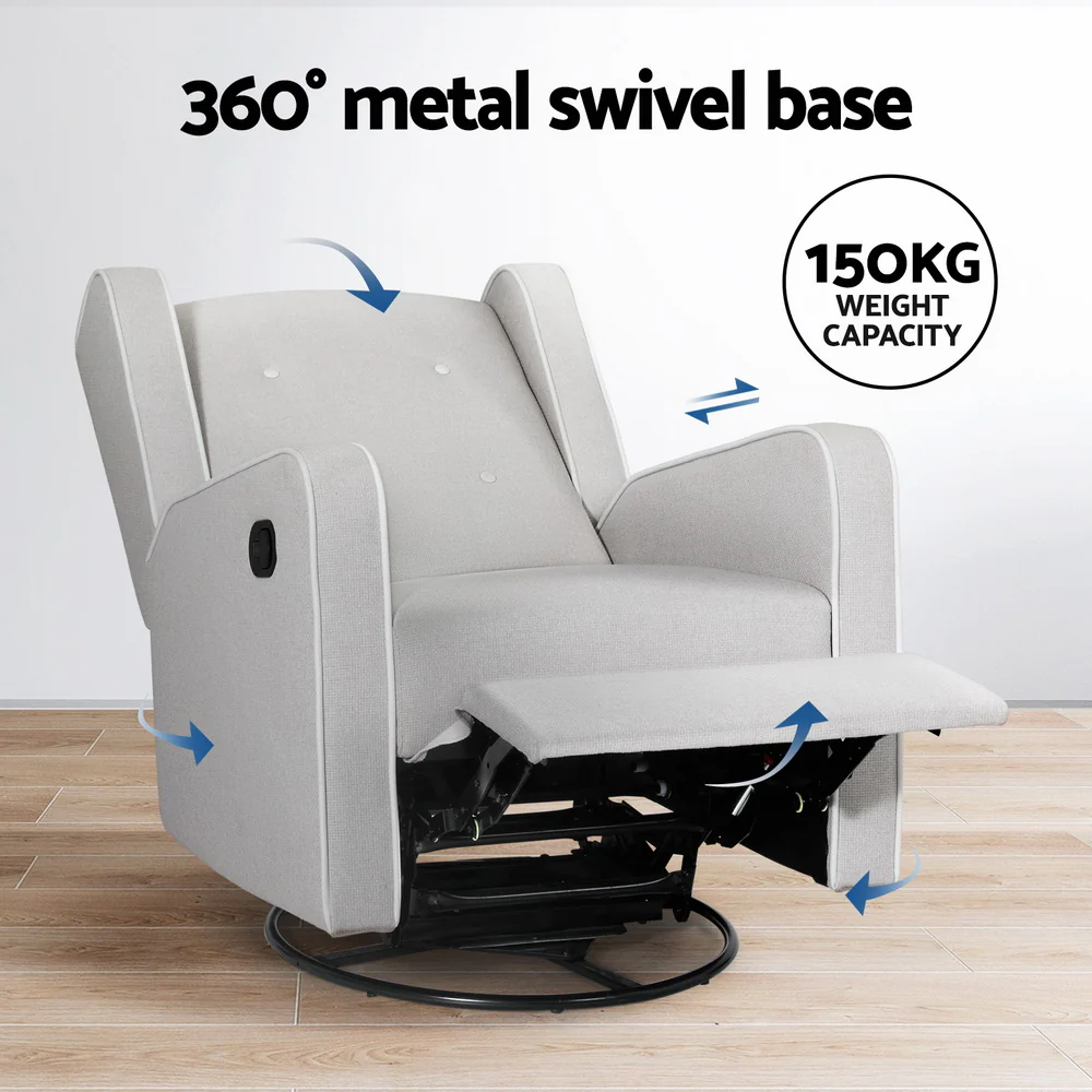 Artiss Recliner Armchair 360??? Swivel Grey Fabric - Image 5