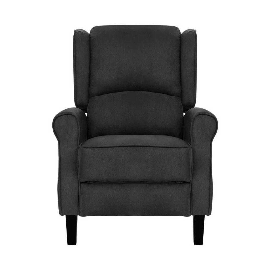 Artiss Recliner Chair Adjustable Sofa Lounge Soft Suede Armchair Couch Black - Image 3