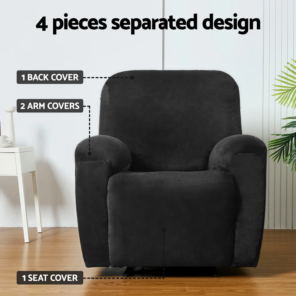 Artiss Recliner Chair Covers 1 Seater Velvet Black - Image 5