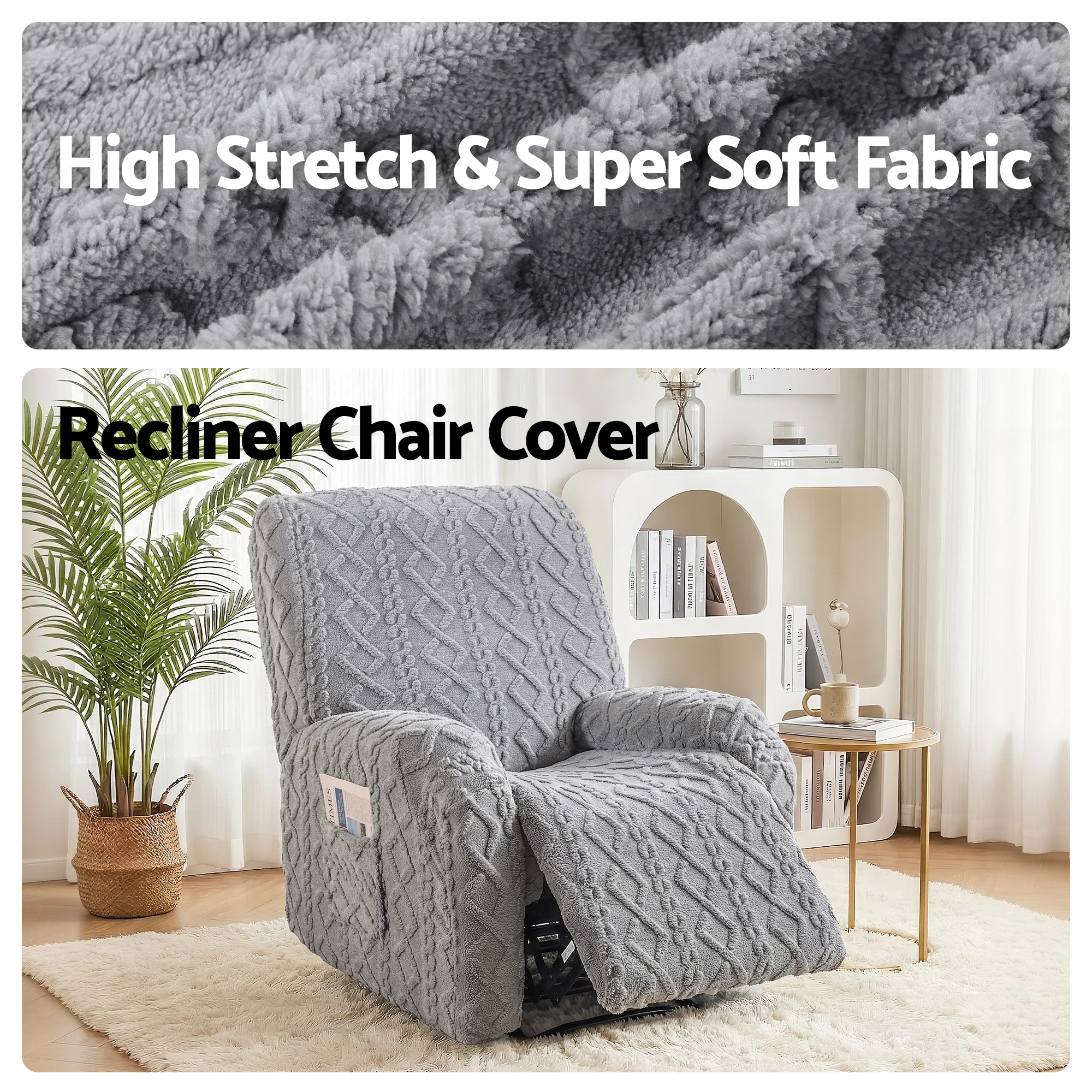 Artiss Recliner Chair Covers with Storage Side Pockets Grey - Image 5