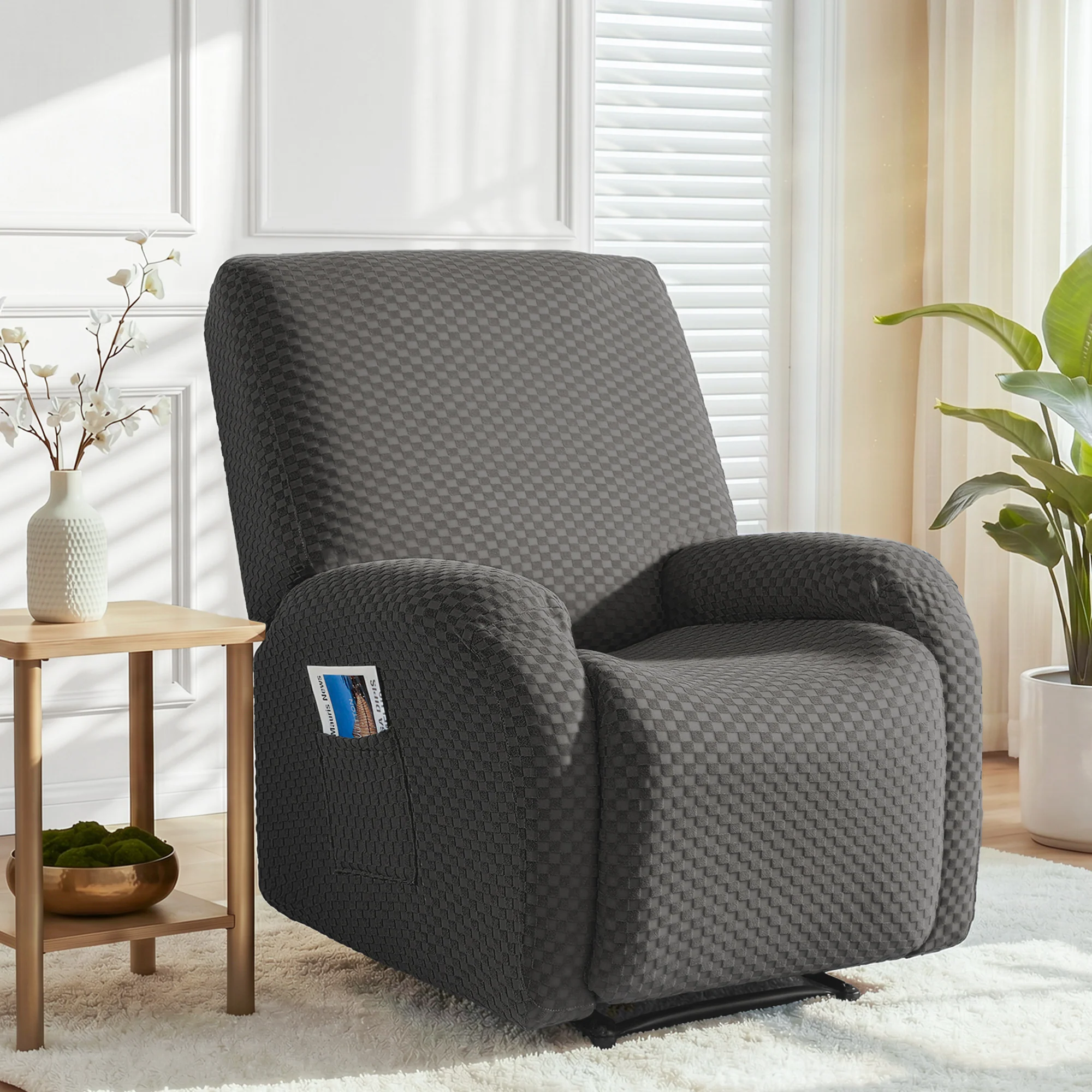 Artiss Recliner Chair Covers with Storage Side Pockets Grey Fabric