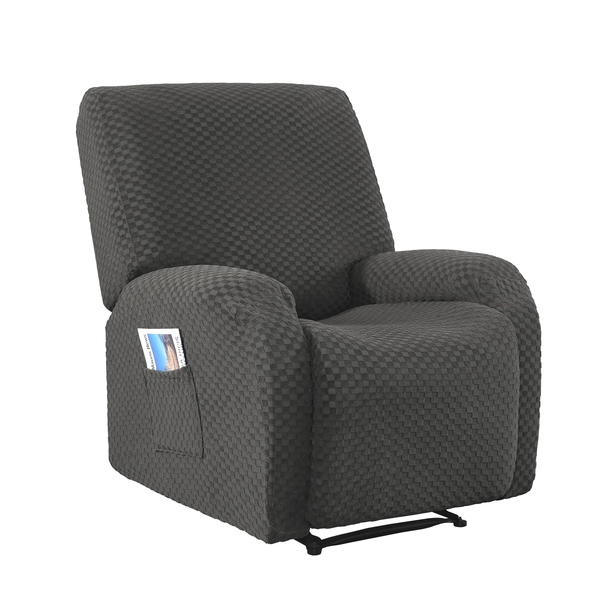 Artiss Recliner Chair Covers with Storage Side Pockets Grey Fabric - Image 2