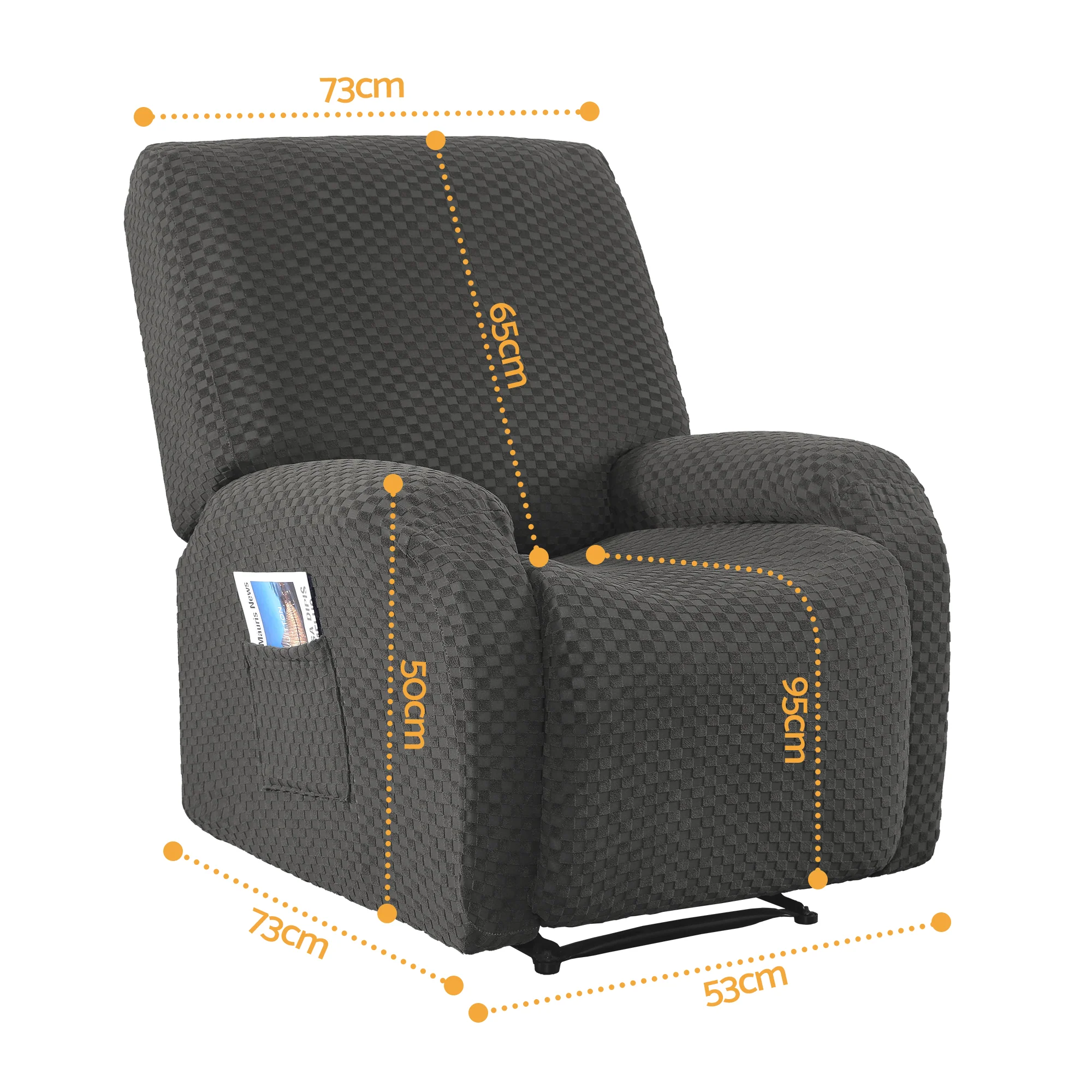 Artiss Recliner Chair Covers with Storage Side Pockets Grey Fabric - Image 3