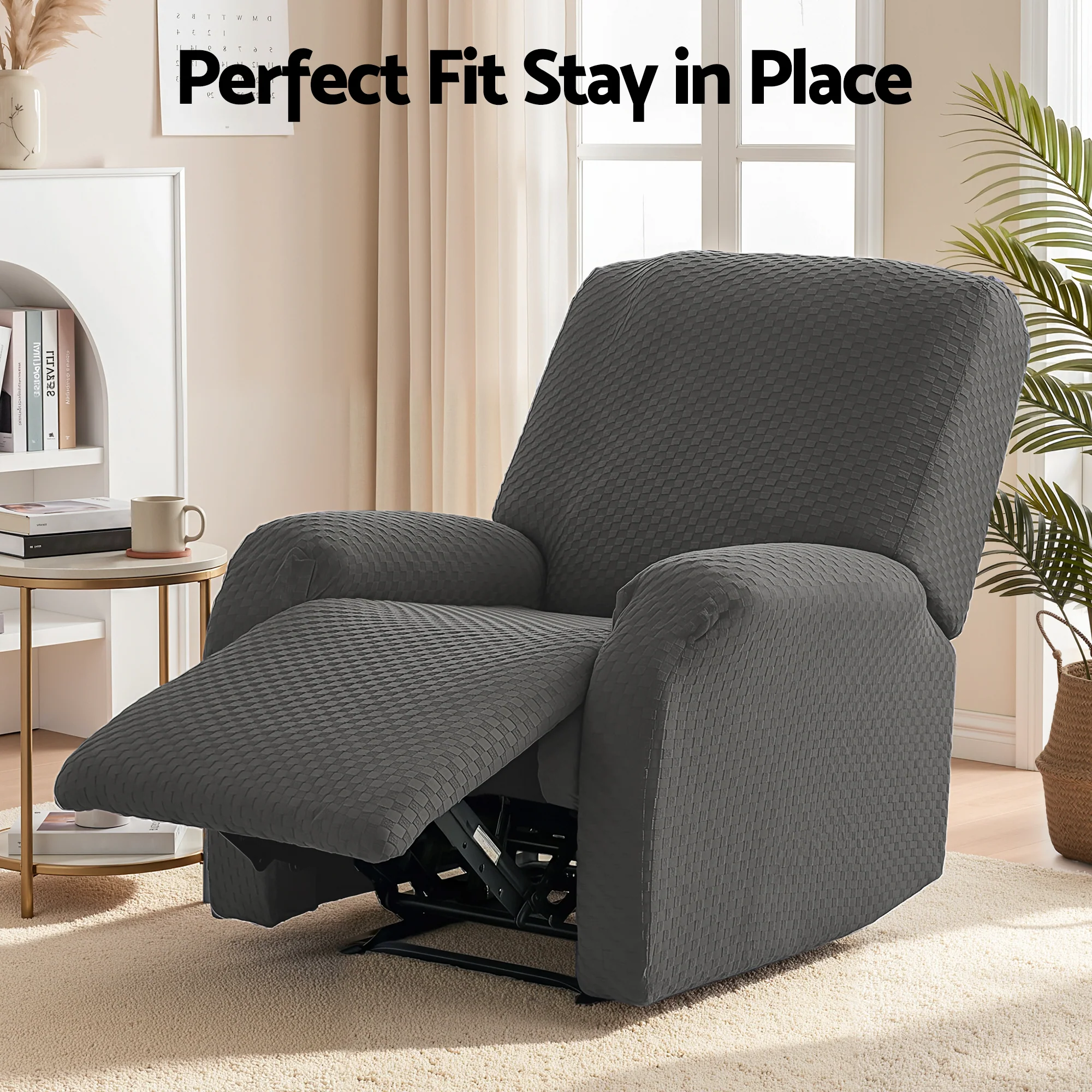 Artiss Recliner Chair Covers with Storage Side Pockets Grey Fabric - Image 5