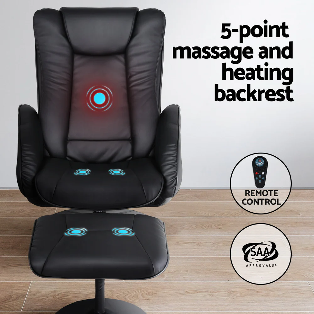 Artiss Recliner Chair Electric Heated Massage Chairs Faux Leather Cobble - Image 5