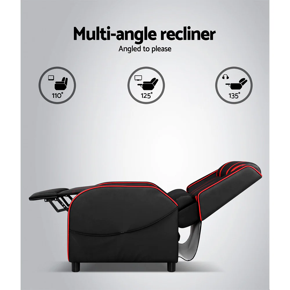 Artiss Recliner Chair Gaming Chair Leather Black Serik - Image 5