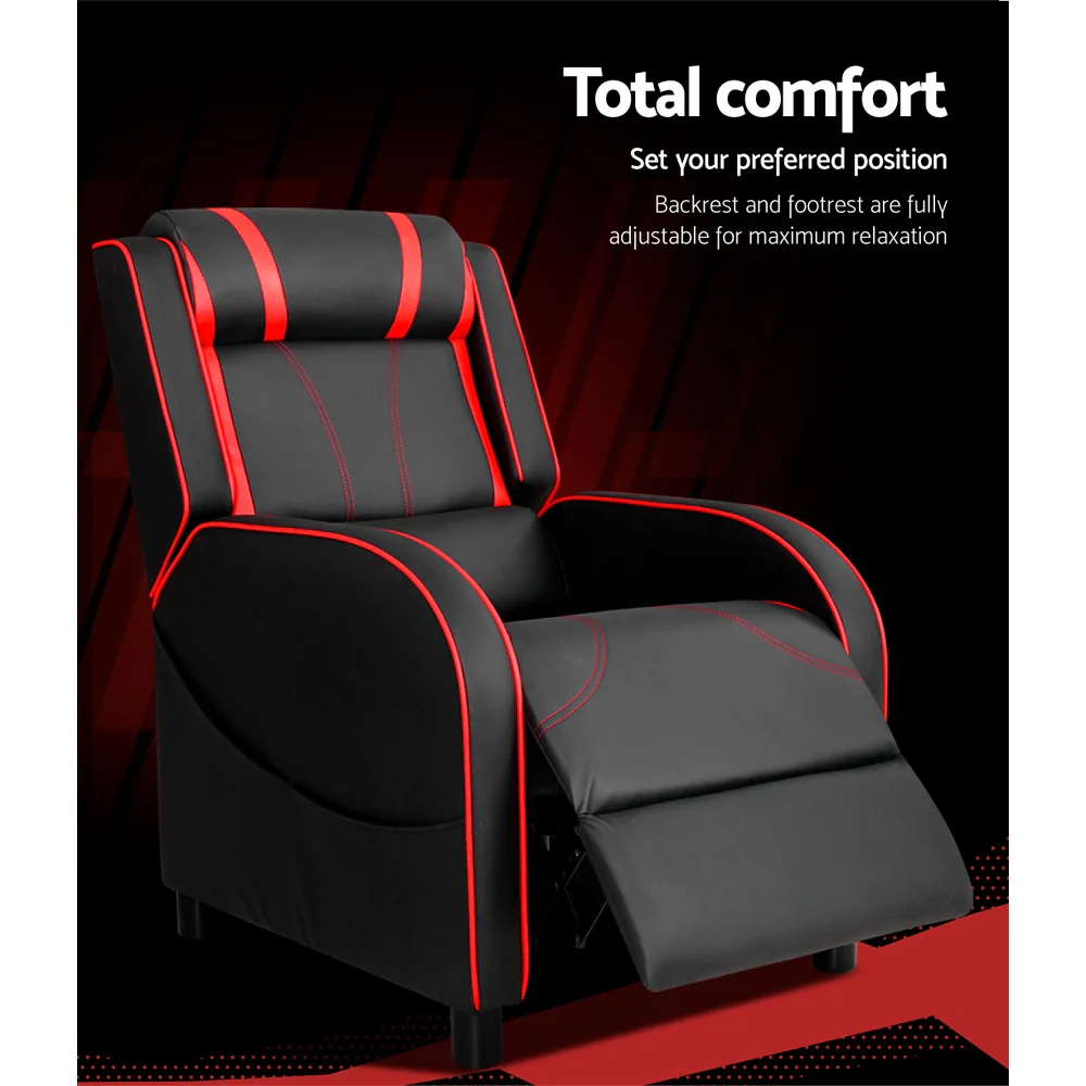 Artiss Recliner Chair Gaming Chair Leather Black Serik - Image 6