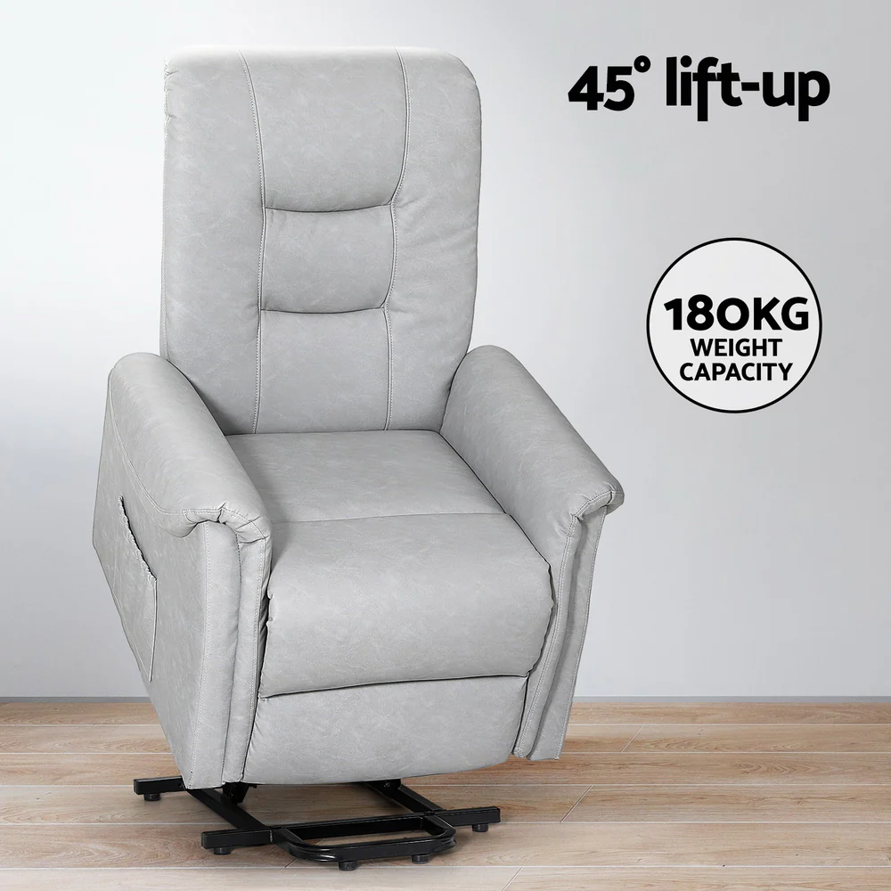 Artiss Recliner Chair Lift Assist Chair Leather Grey - Image 5
