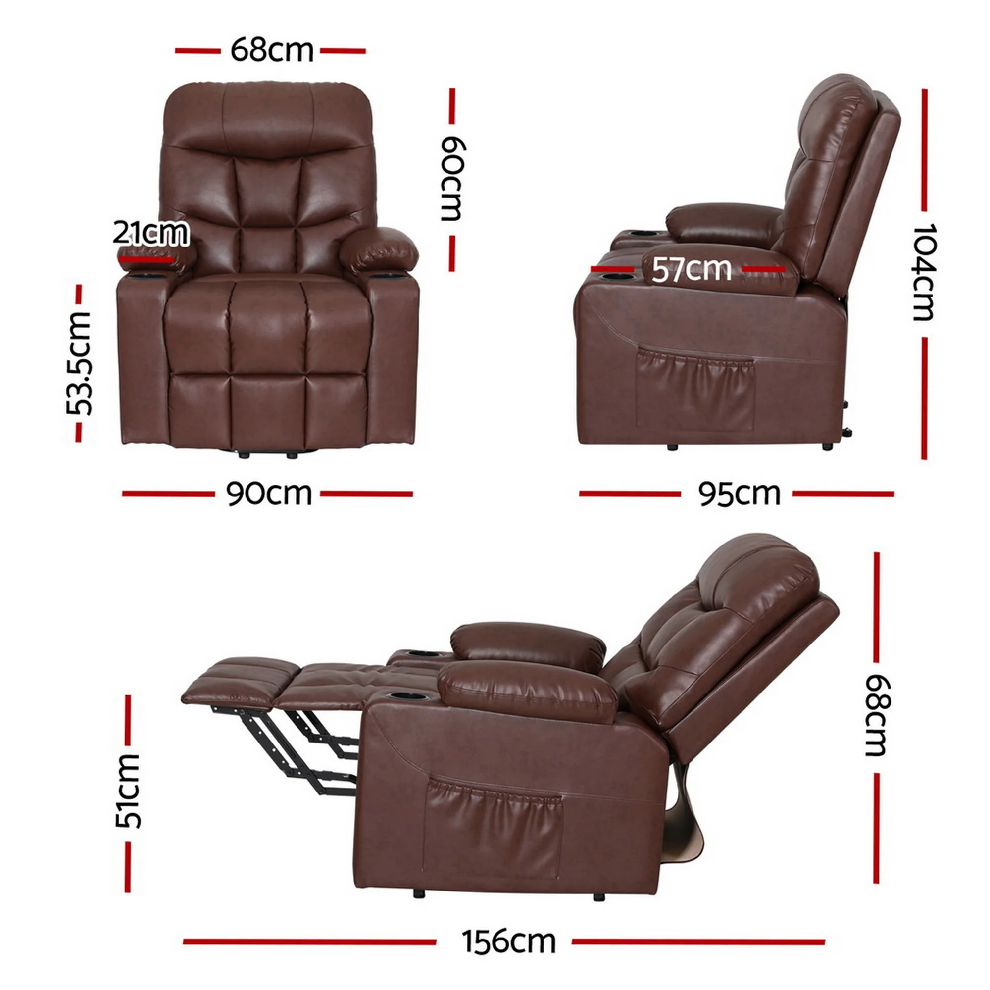 Artiss Recliner Chair Lift Assist Heated Massage Chair Leather Claude - Image 3