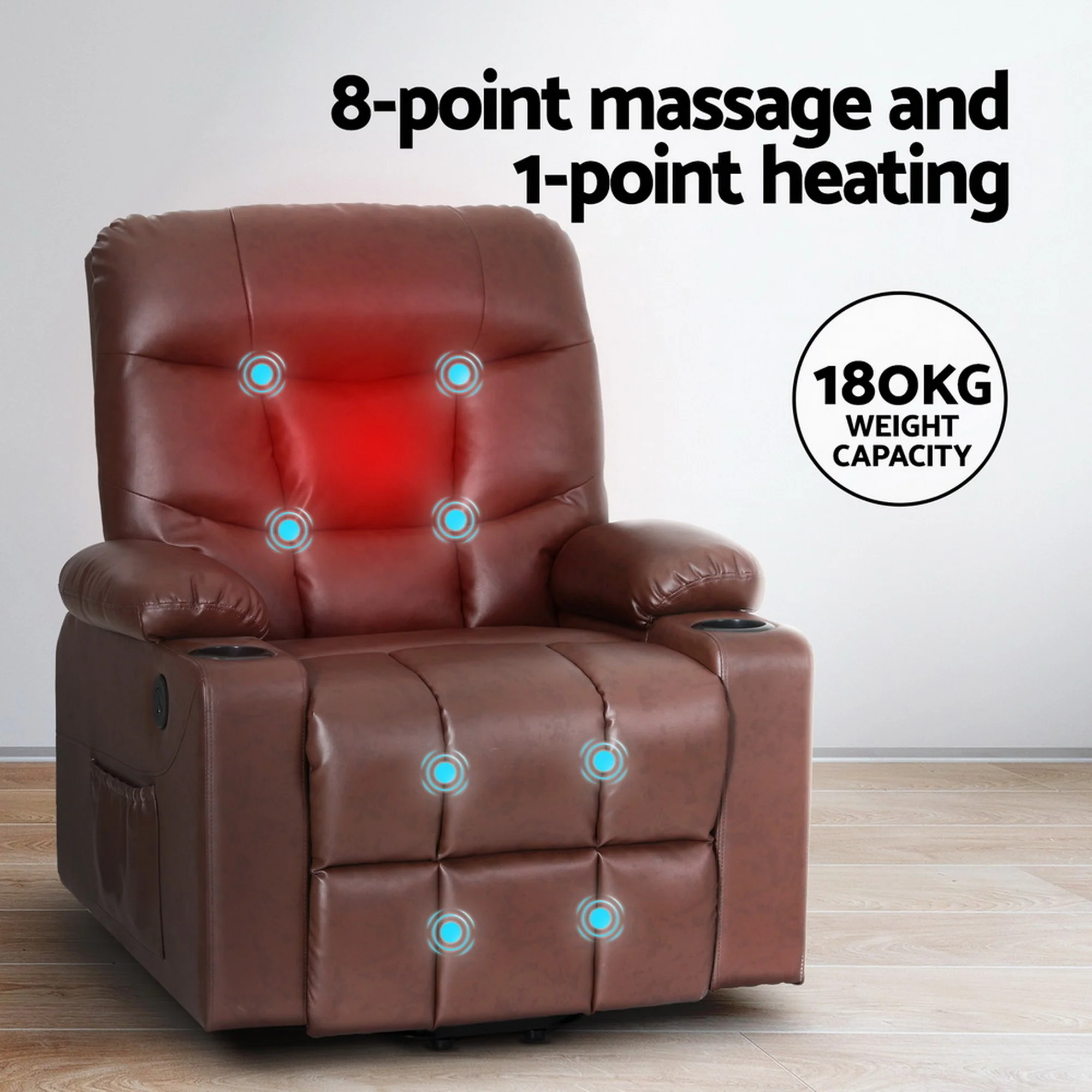 Artiss Recliner Chair Lift Assist Heated Massage Chair Leather Claude - Image 6