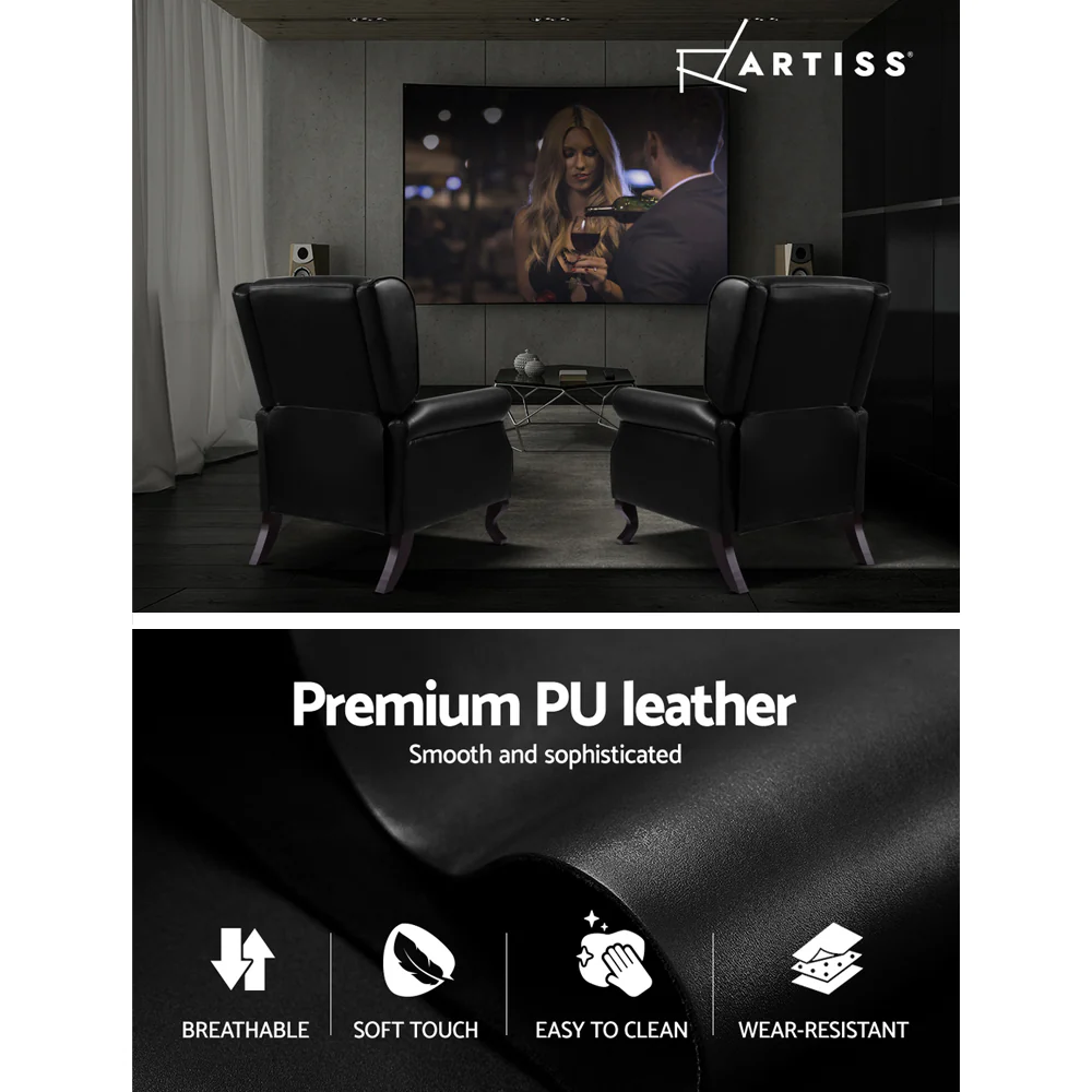 Artiss Recliner Armchair Black Faux Leather Domini - Image 5