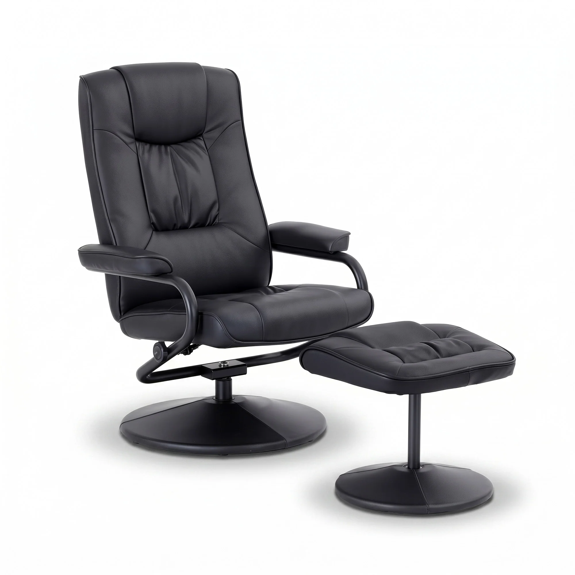 Artiss Recliner with Ottoman, Multi-Position 360-Degree Swivel Recliner Chair and Ottoman Set, PU Leather Living Room Sofa Lounge Armchair with Sturdy Metal Frame, Black, Quick Assembly - Image 2
