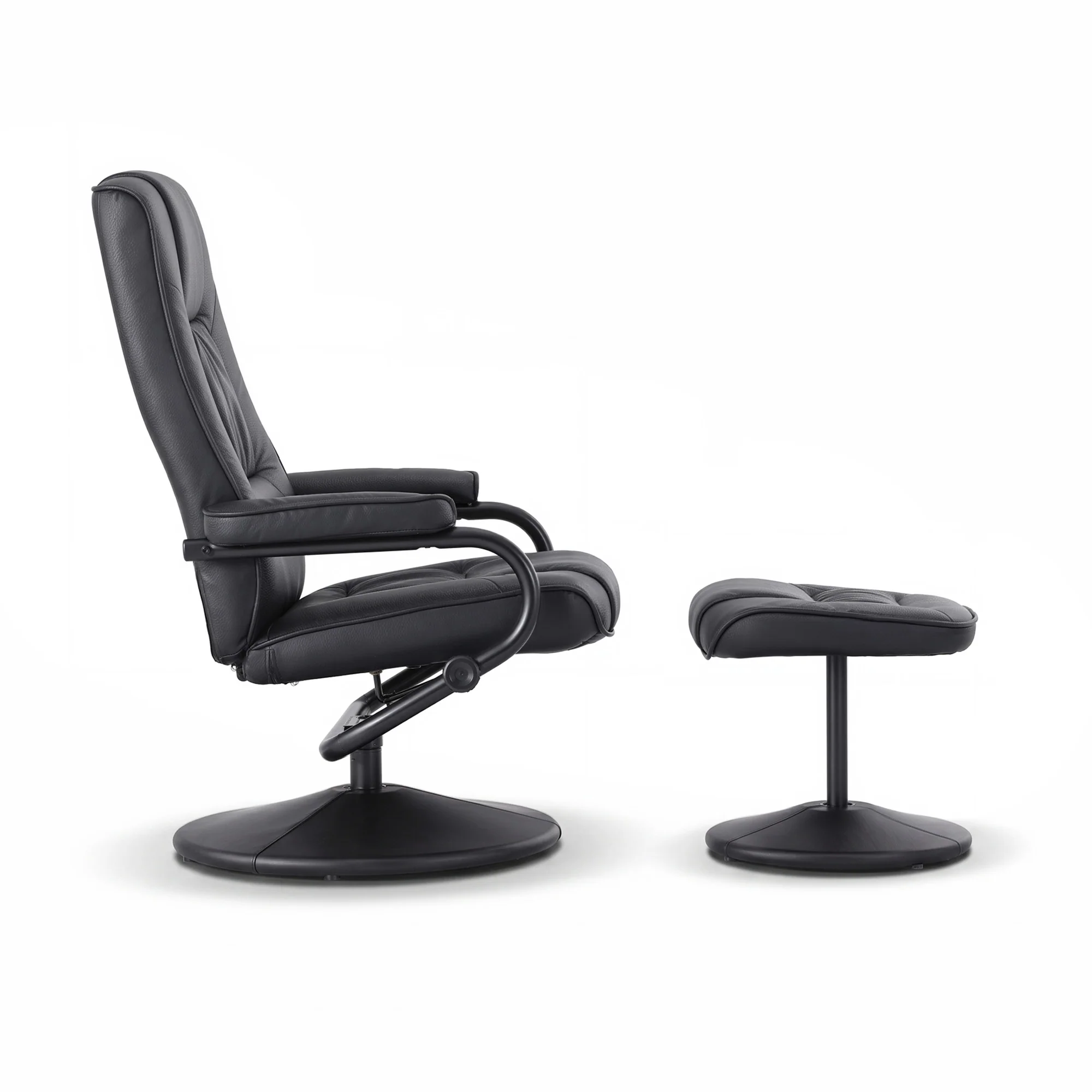 Artiss Recliner with Ottoman, Multi-Position 360-Degree Swivel Recliner Chair and Ottoman Set, PU Leather Living Room Sofa Lounge Armchair with Sturdy Metal Frame, Black, Quick Assembly - Image 4