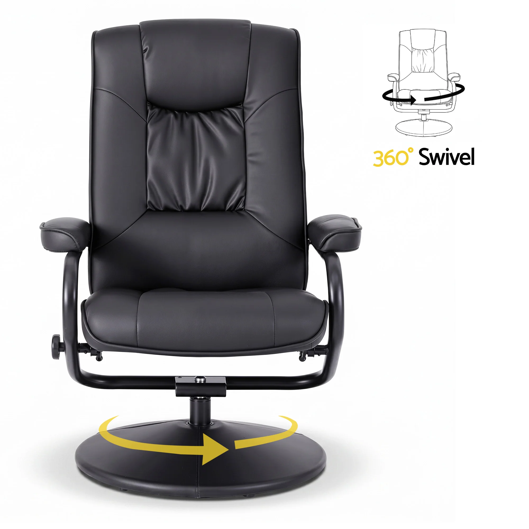 Artiss Recliner with Ottoman, Multi-Position 360-Degree Swivel Recliner Chair and Ottoman Set, PU Leather Living Room Sofa Lounge Armchair with Sturdy Metal Frame, Black, Quick Assembly - Image 6