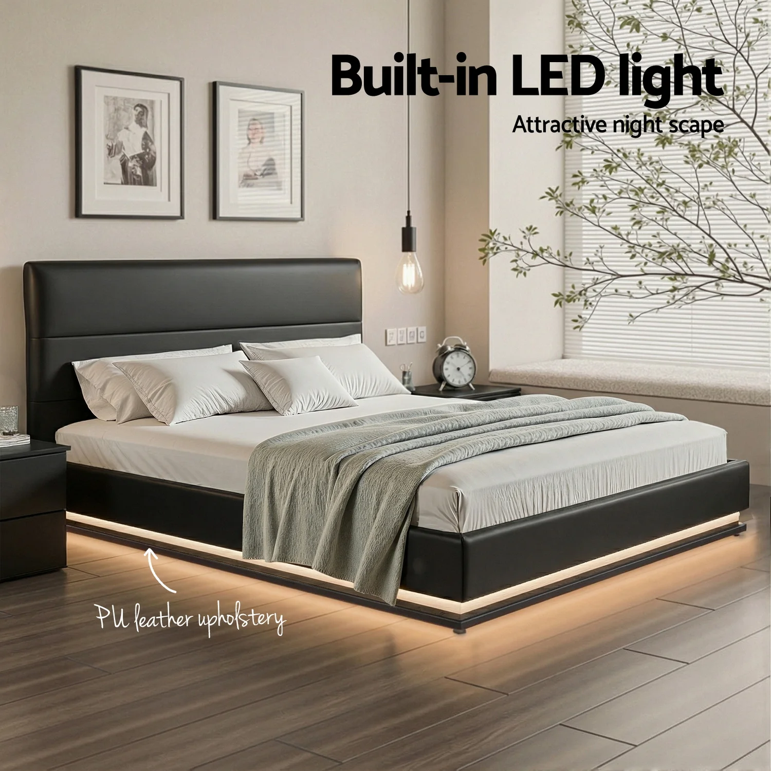 Artiss Bed Frame Double Size LED Gas Lift Black LUMI - Image 6