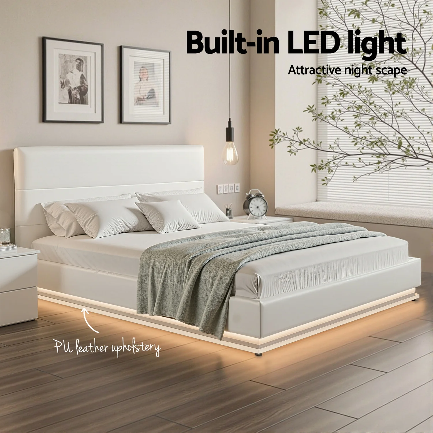 Artiss Bed Frame Double Size LED Gas Lift White LUMI - Image 6