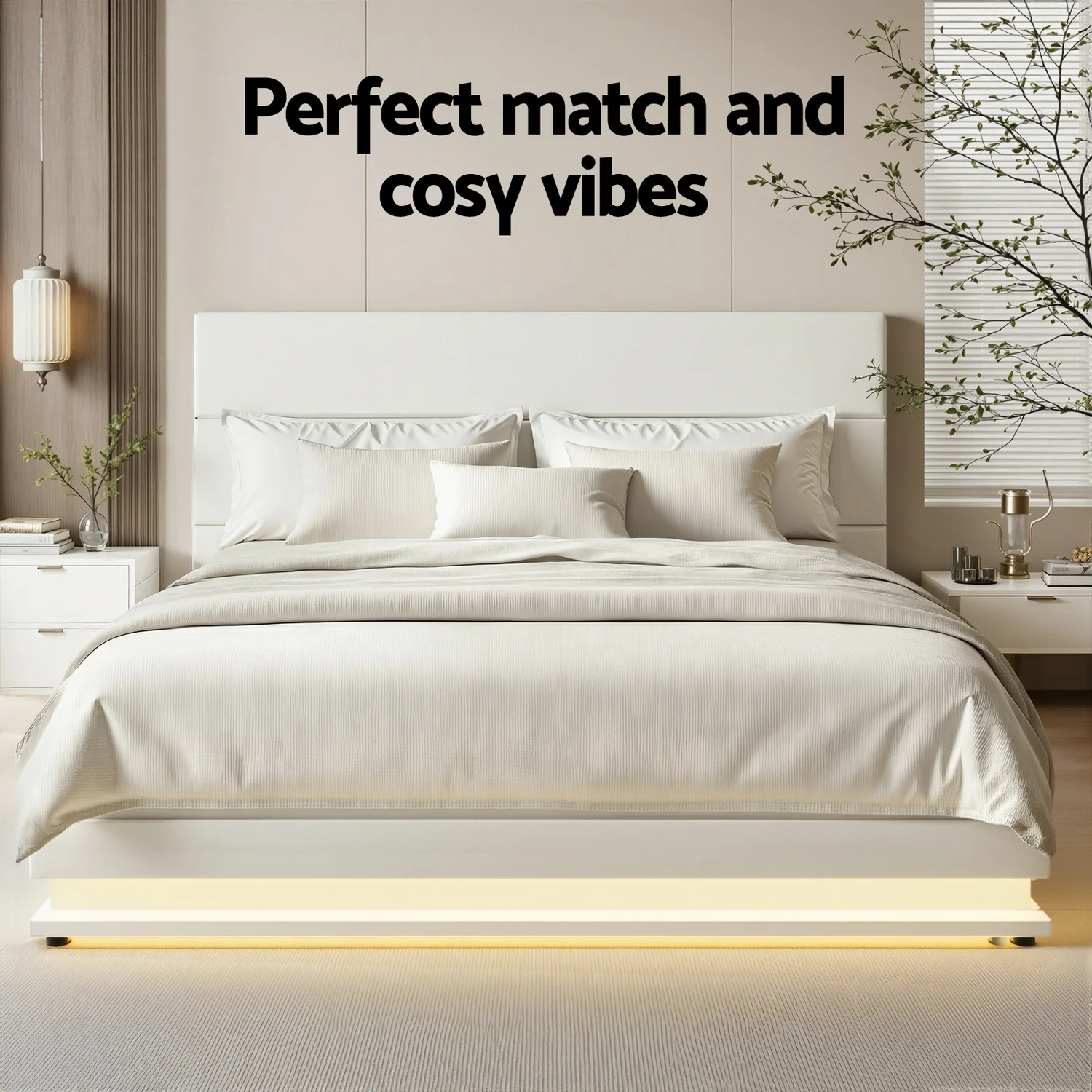 Artiss Bed Frame Double Size LED Gas Lift White LUMI - Image 7