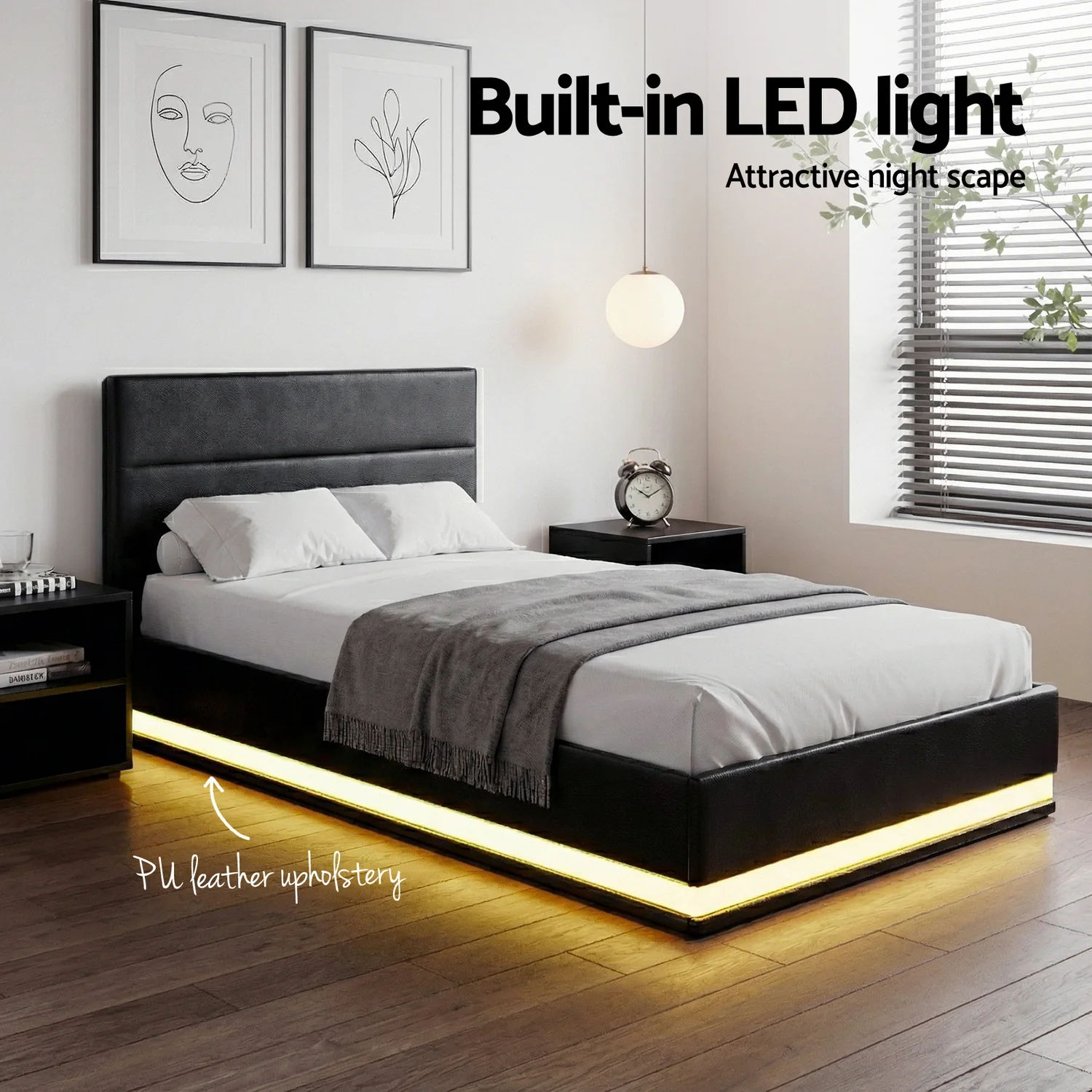 Artiss Bed Frame King Single Size LED Gas Lift Black LUMI - Image 6