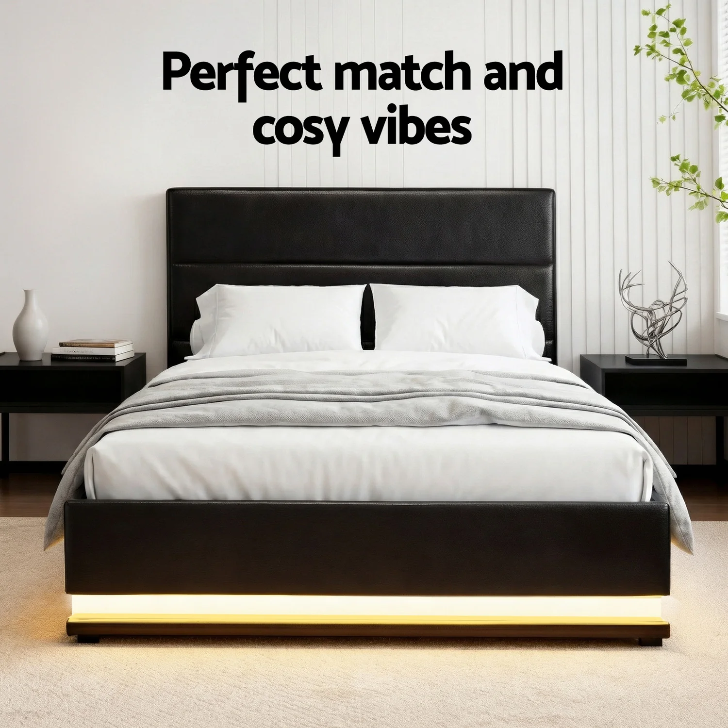Artiss Bed Frame King Single Size LED Gas Lift Black LUMI - Image 7