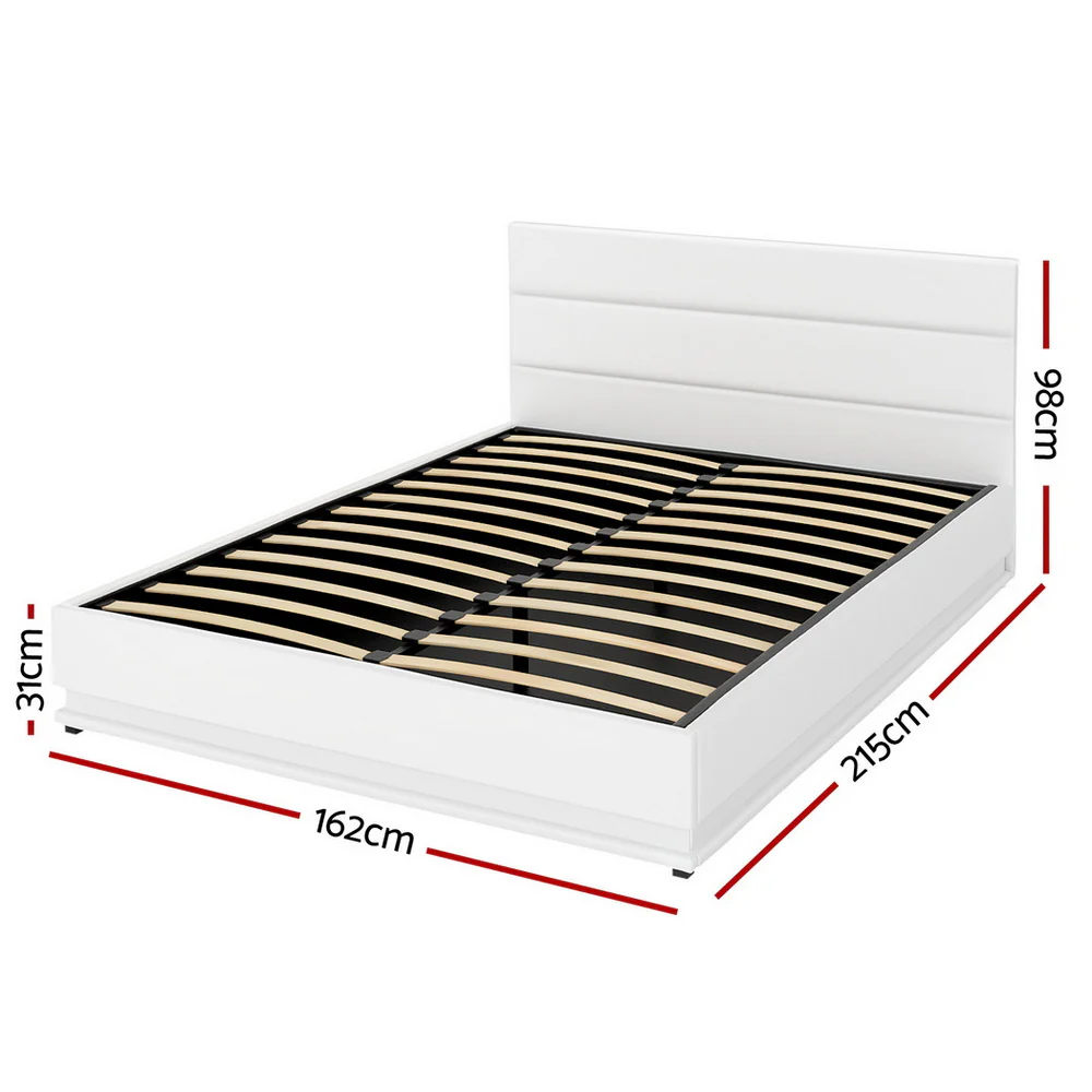 Artiss Bed Frame Queen Size LED Gas Lift White LUMI - Image 3