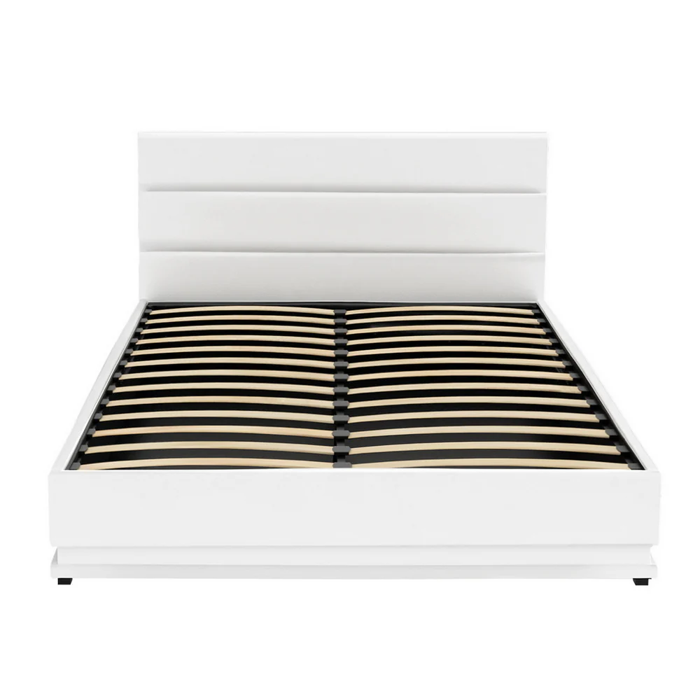 Artiss Bed Frame Queen Size LED Gas Lift White LUMI - Image 4