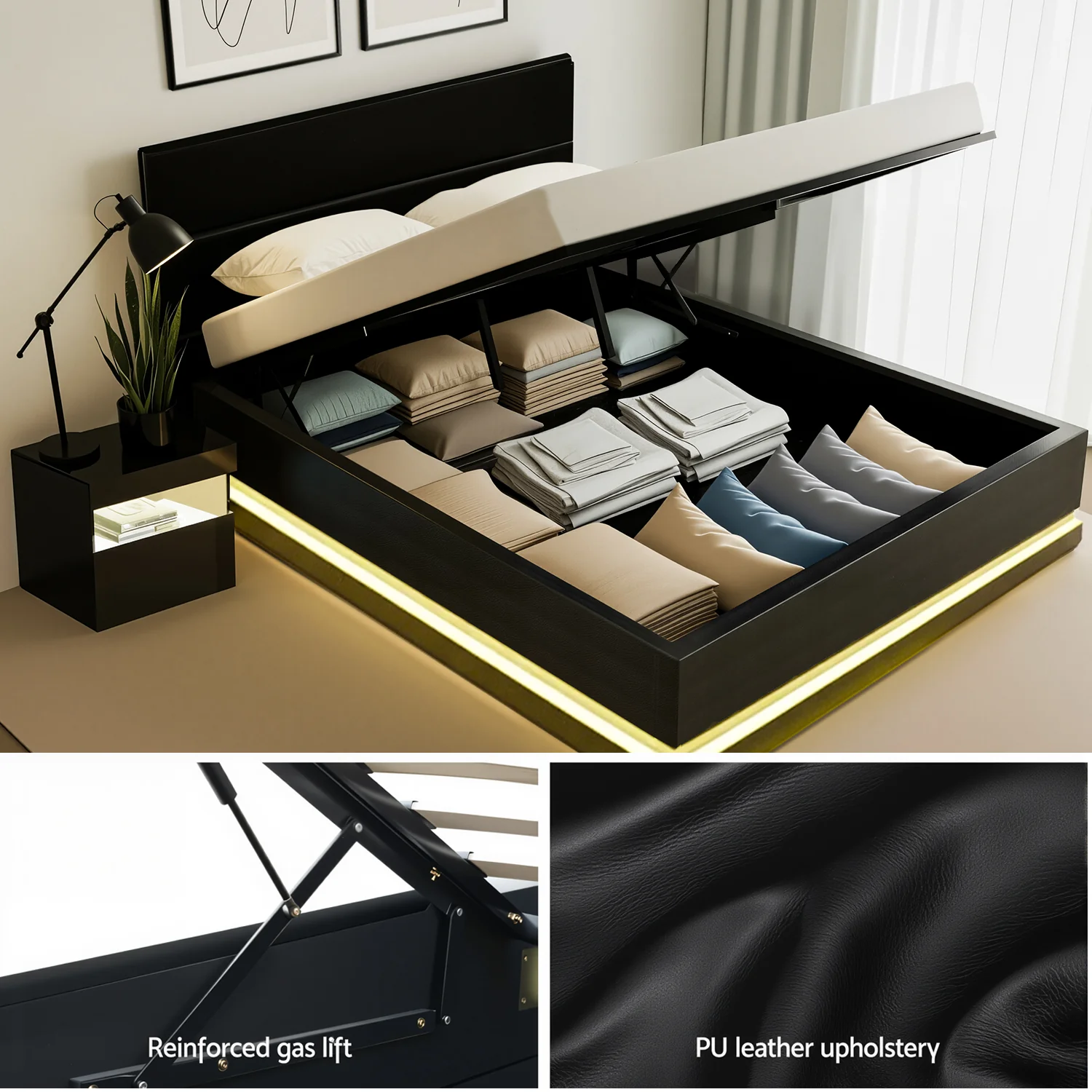 Artiss RGB LED Double Bed Frame with Beside Table Set 16 Colour Mood Lighting - Image 5