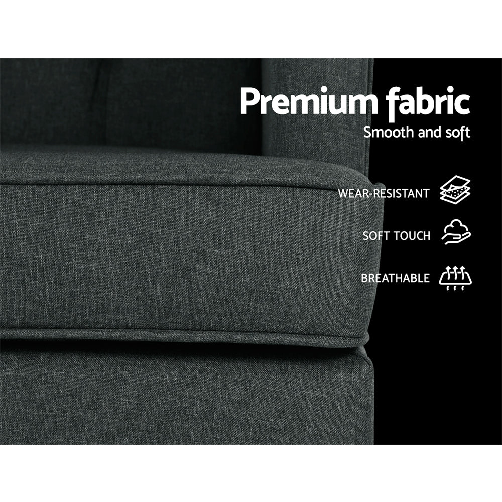 Artiss Rocking Chair Armchair Linen Fabric Charcoal Gaia - Image 7