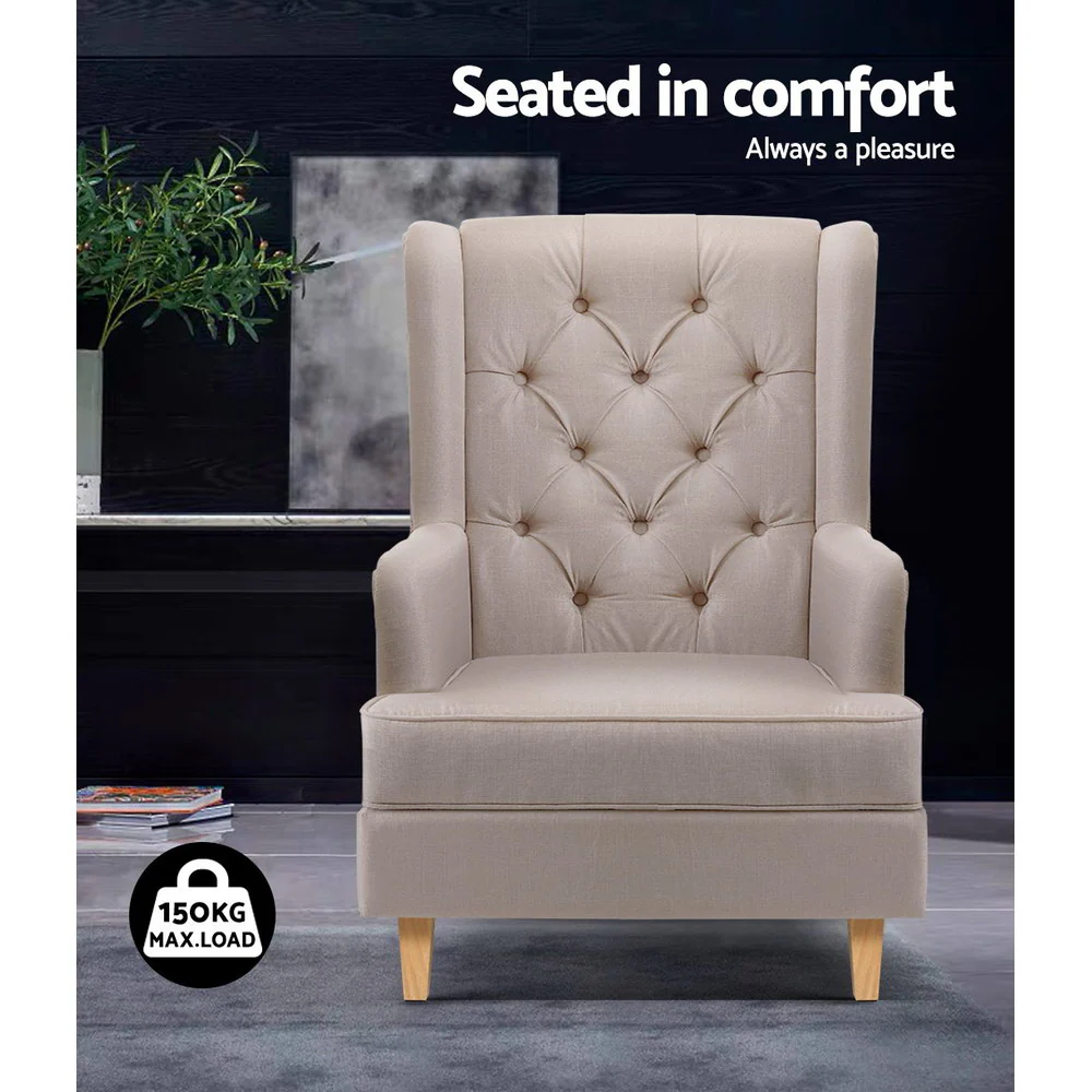 Artiss Rocking Chair Armchair Linen Fabric Beige Gaia - Image 5