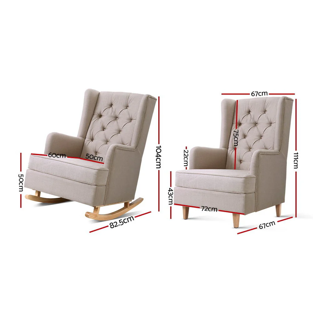 Artiss Rocking Chair Armchair Linen Fabric Beige Gaia - Image 7