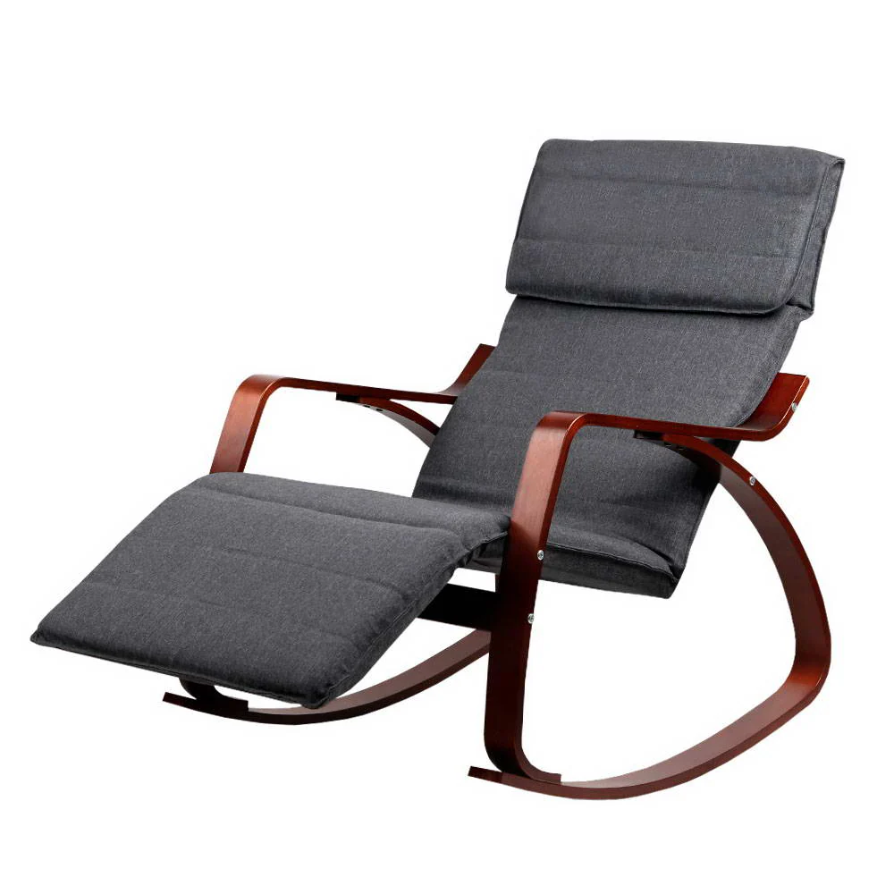 Artiss Rocking Armchair Footrest Nursing Charcoal Afton - Image 2