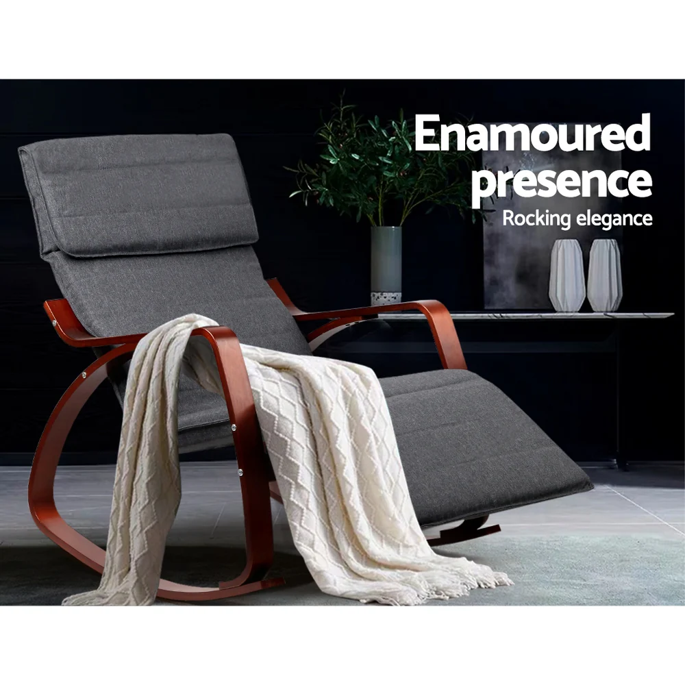 Artiss Rocking Armchair Footrest Nursing Charcoal Afton - Image 4