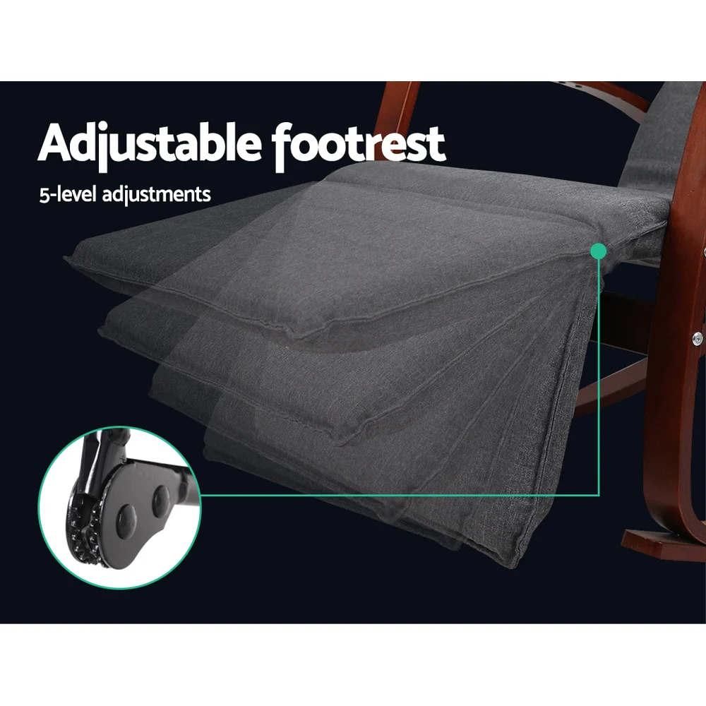 Artiss Rocking Armchair Footrest Nursing Charcoal Afton - Image 5