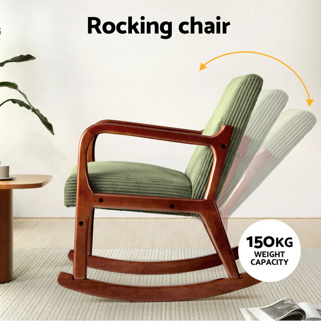 Artiss Rocking Armchair Nursery Chair Corduroy Green - Image 5