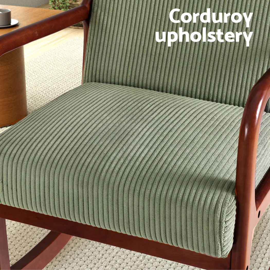 Artiss Rocking Armchair Nursery Chair Corduroy Green - Image 6