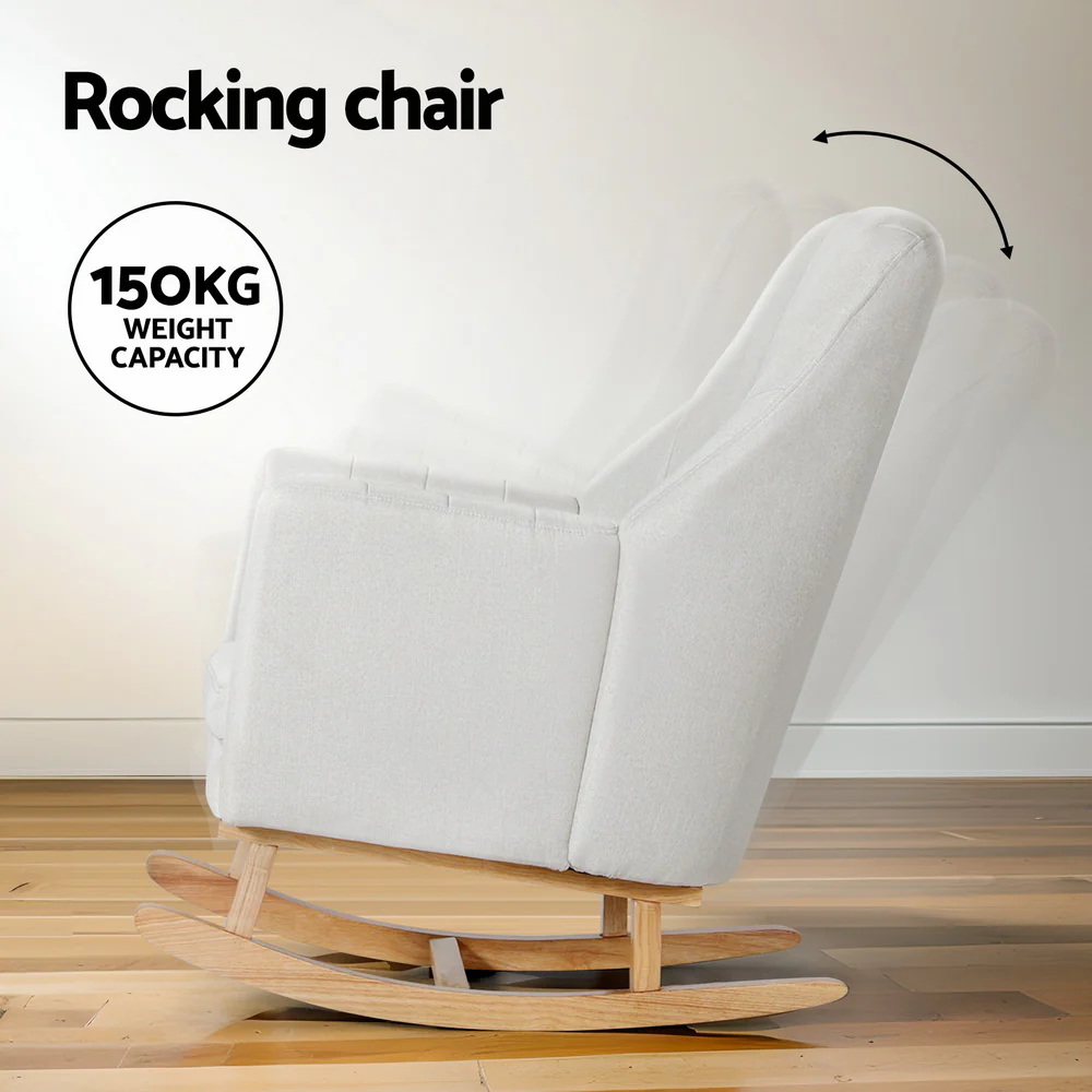 Artiss Rocking Chair Armchair Linen Fabric Beige Jonah - Image 4