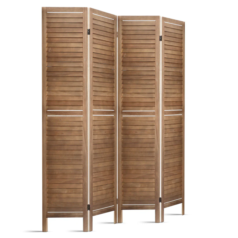 Artiss 4 Panel Room Divider Screen 160x170cm Louver Oak - Image 3