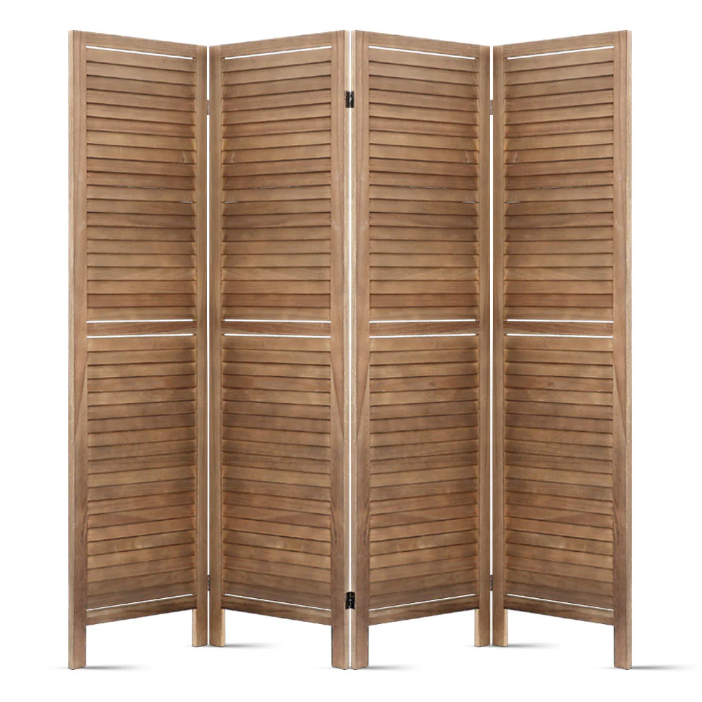 Artiss 4 Panel Room Divider Screen 160x170cm Louver Oak - Image 4