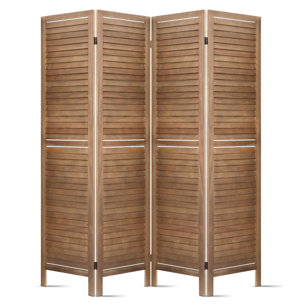 Artiss 4 Panel Room Divider Screen 160x170cm Louver Oak - Image 5