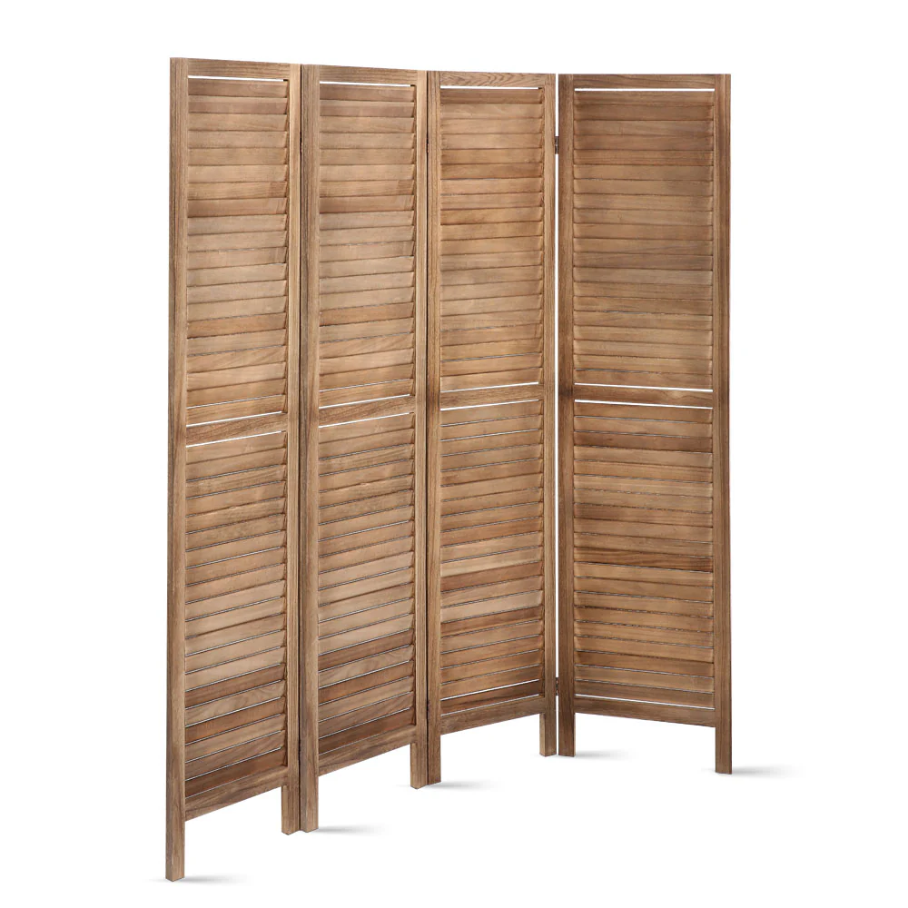 Artiss 4 Panel Room Divider Screen 160x170cm Louver Oak - Image 6