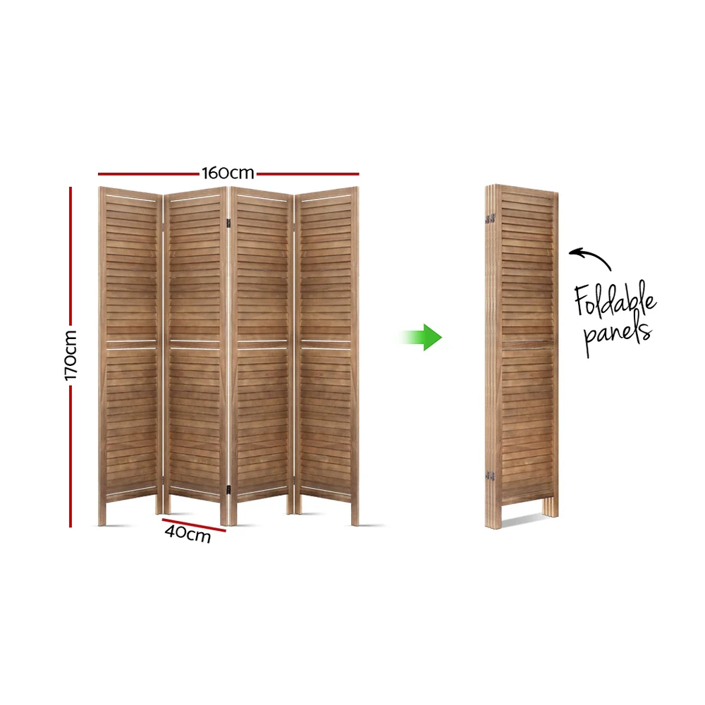 Artiss 4 Panel Room Divider Screen 160x170cm Louver Oak - Image 7