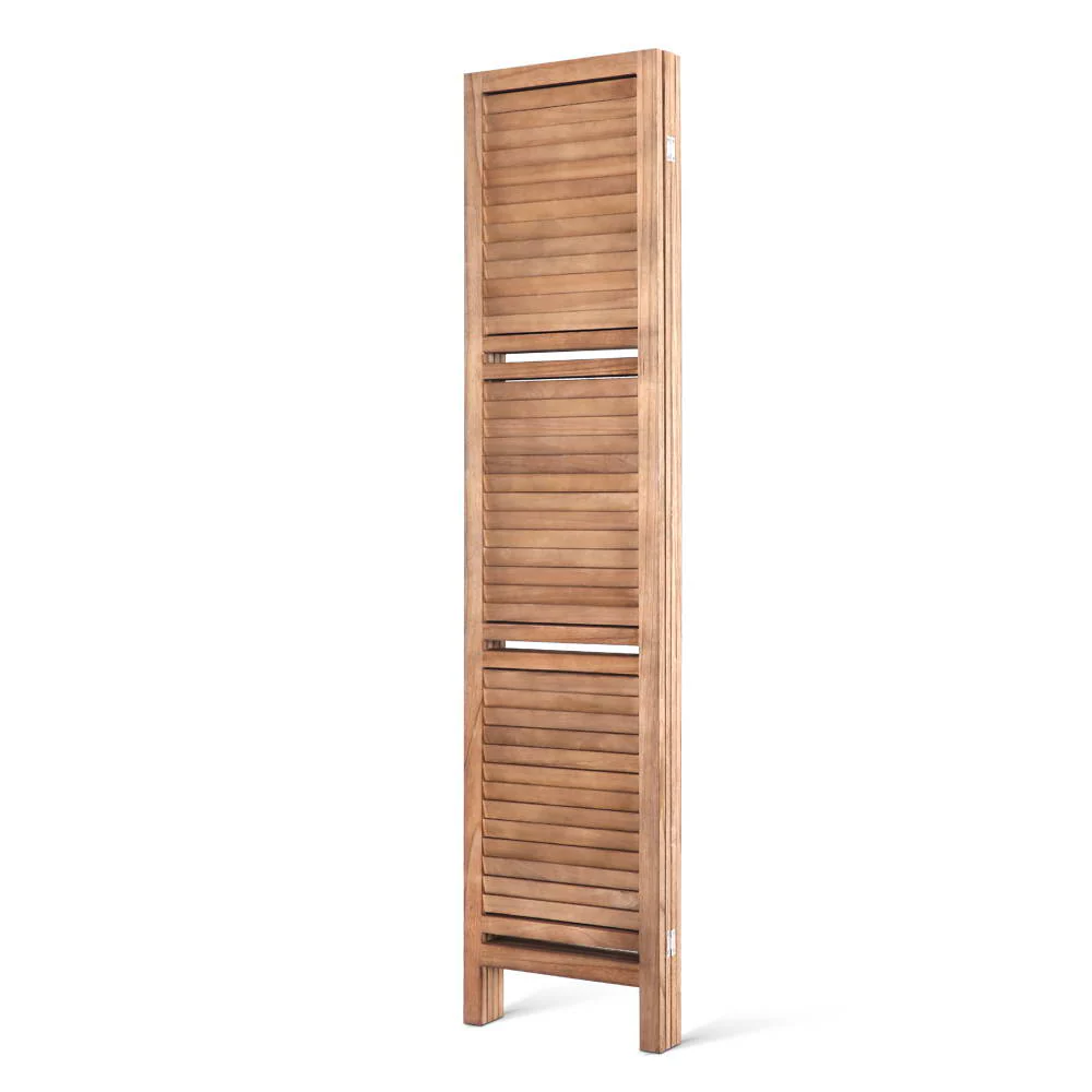 Artiss 4 Panel Room Divider Screen 163x170cm Shelf Oak - Image 4