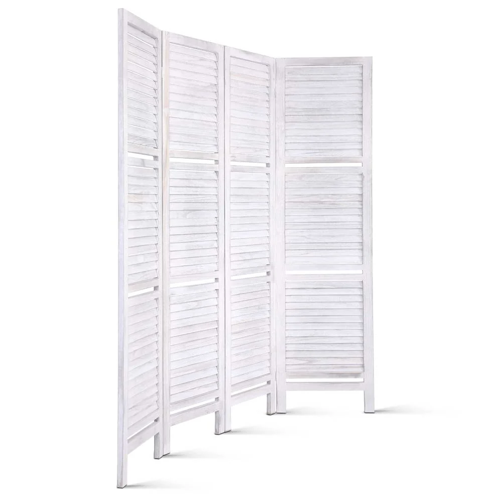 Artiss 4 Panel Room Divider Screen 163x170cm Shelf White - Image 4