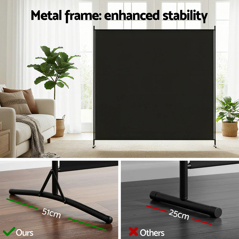 Artiss Room Divider Screen 175x180cm Fabric Black - Image 4