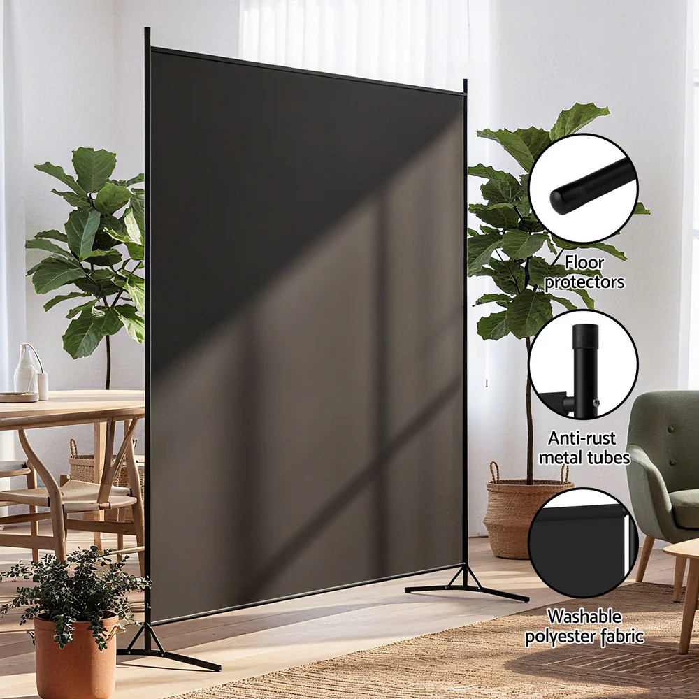 Artiss Room Divider Screen 175x180cm Fabric Black - Image 5
