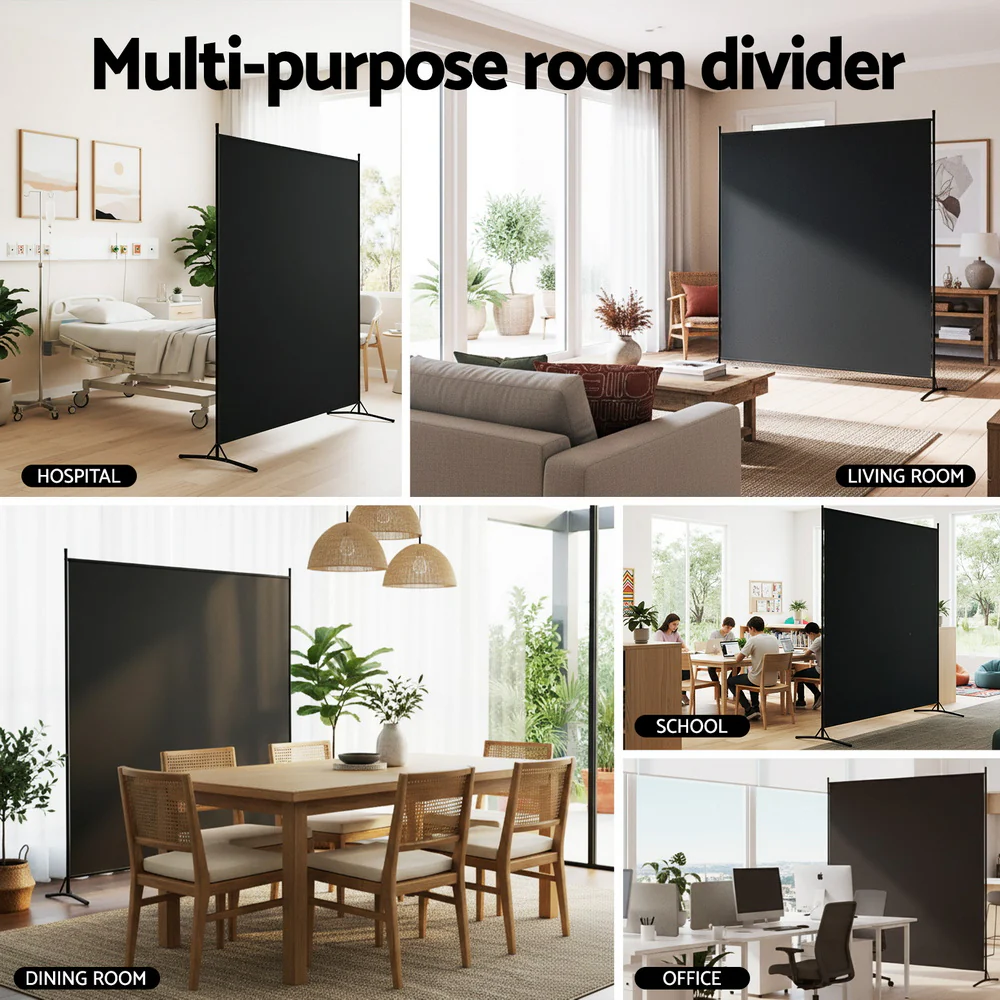 Artiss Room Divider Screen 175x180cm Fabric Black - Image 6