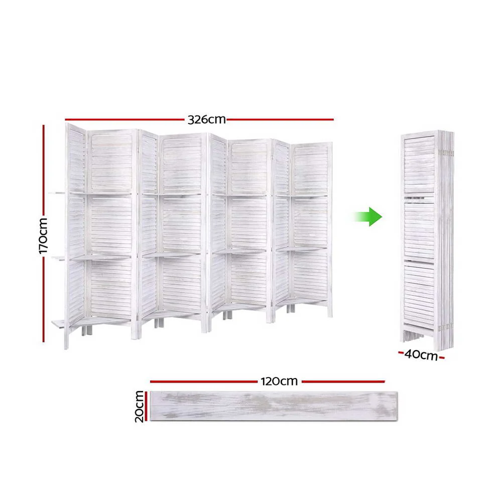 Artiss 8 Panel Room Divider Screen 326x170cm Shelf White - Image 3