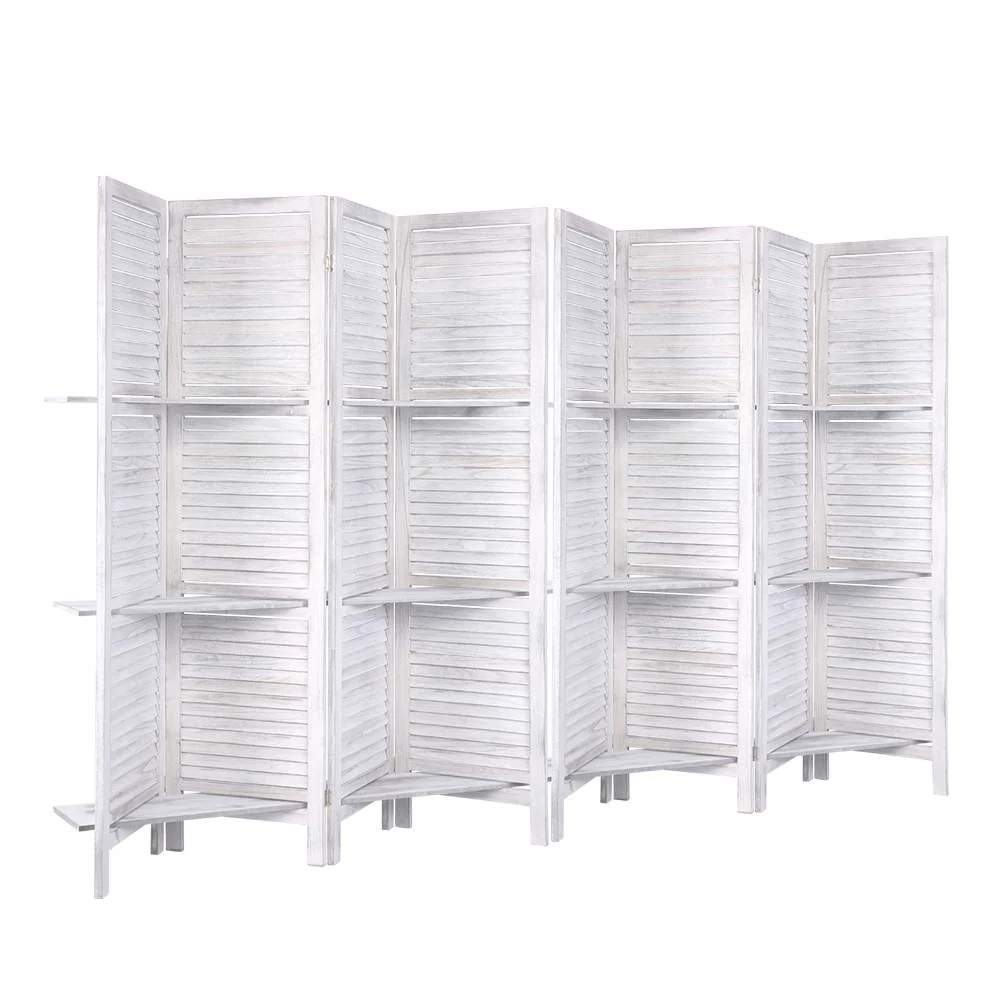Artiss 8 Panel Room Divider Screen 326x170cm Shelf White - Image 4