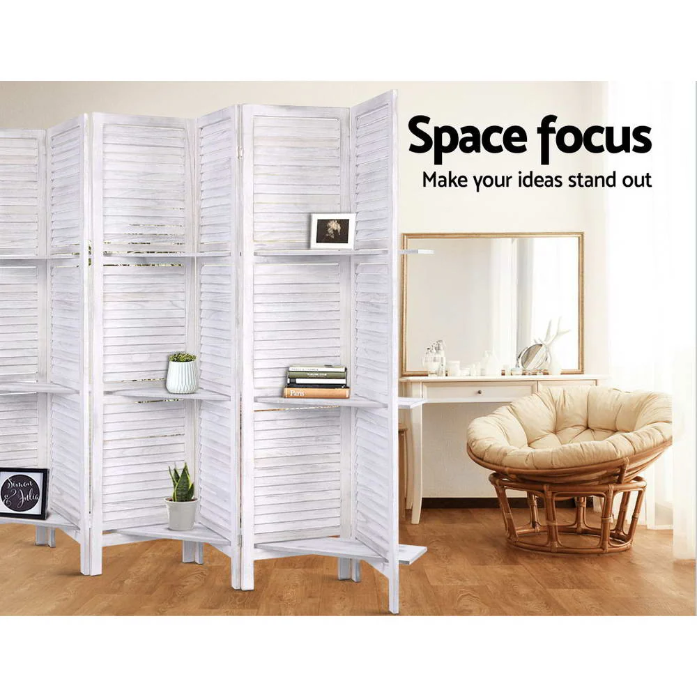 Artiss 8 Panel Room Divider Screen 326x170cm Shelf White - Image 5