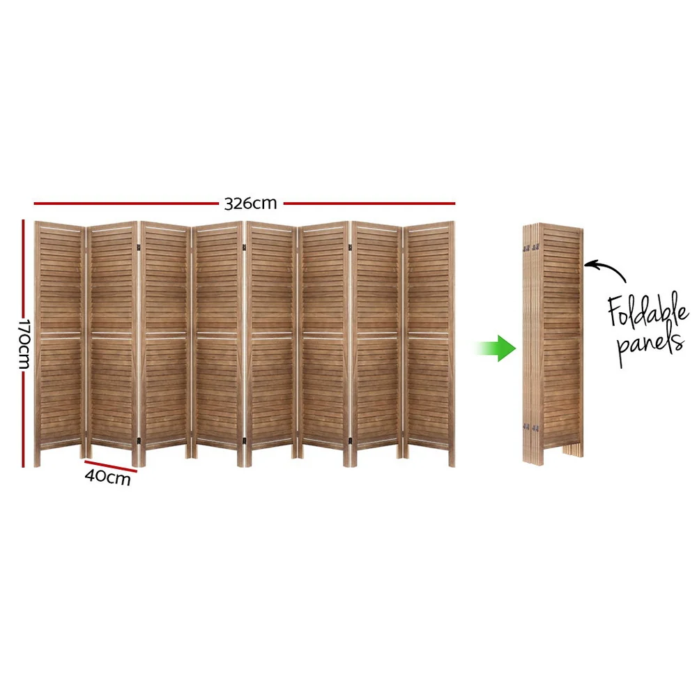 Artiss 8 Panel Room Divider Screen 326x170cm Louver Oak - Image 7