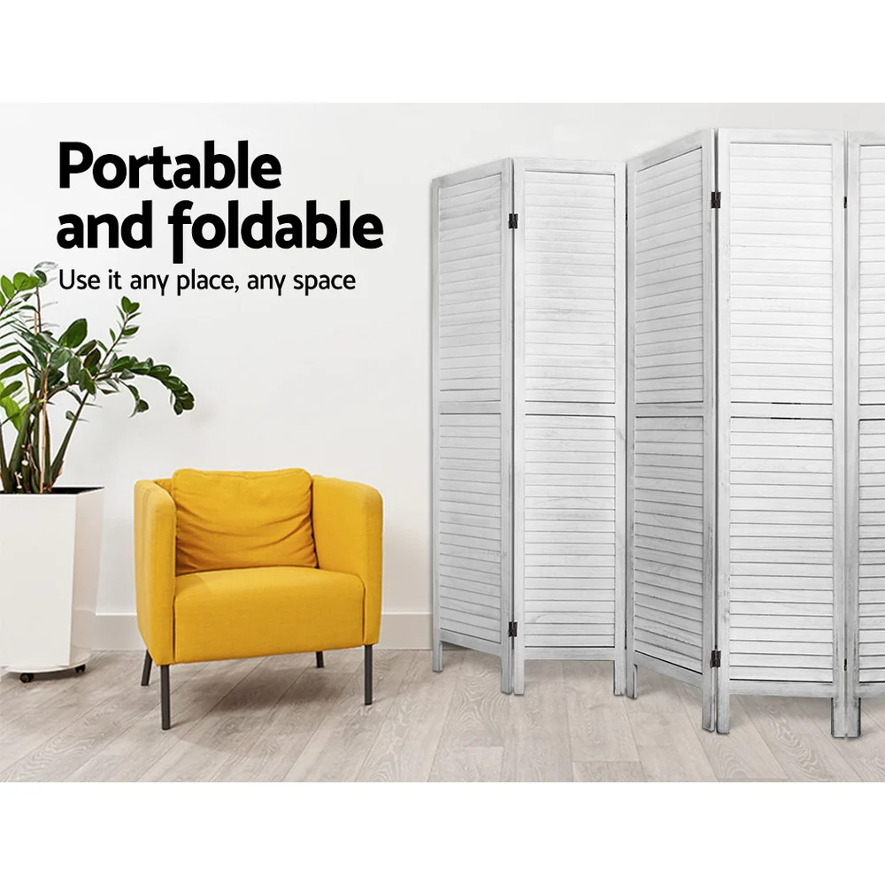 Artiss 8 Panel Room Divider Screen 326x170cm Louver White - Image 6